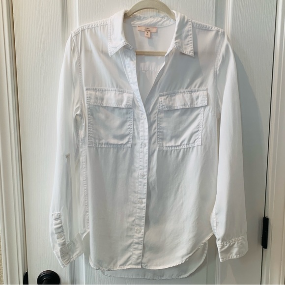 COMO VINTAGE Women’s White Long-sleeve V-neck Button Shirt with Pockets Small - Picture 2 of 10